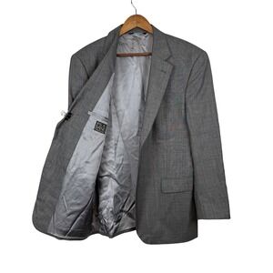 Jos. A. Bank Blazer Mens 44R Grey Excellent 100% Wool Glen Plaid Sport Coat